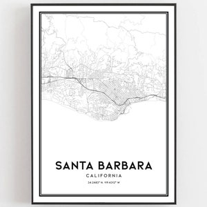 Santa Barbara Karte Druck, Santa Barbara Karte Poster Wandkunst, Ca Stadt karte, Kalifornien Print Straßenkarte Dekor, Straßenkarte Geschenk