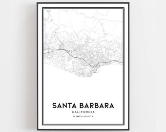 Santa Barbara Map Print, Santa Barbara Map Poster Wall Art, Ca  City Map, California Print Street Map Decor, Road Map Gift