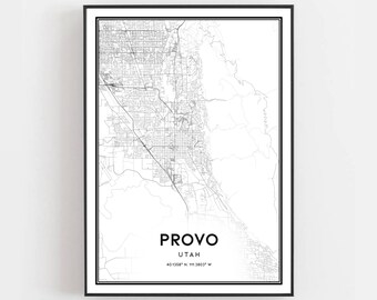 Provo Map Print, Provo Map Poster Wall Art, Ut  City Map, Utah Print Street Map Decor, Road Map Gift, B385
