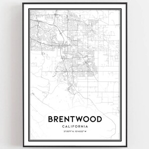 Brentwood Map Print, Brentwood Map Poster Wall Art, Ca City Map ...
