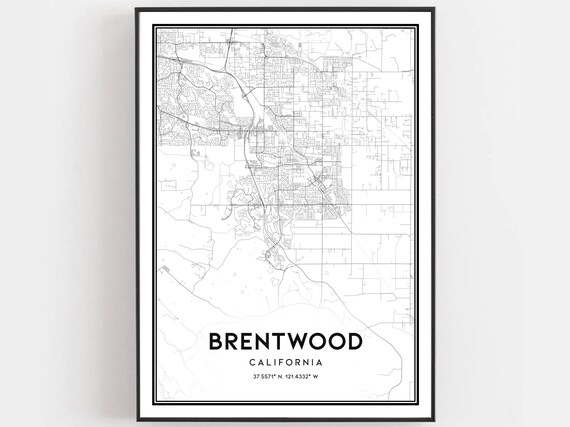 Brentwood Map Print Brentwood Map Poster Wall Art Ca City | Etsy