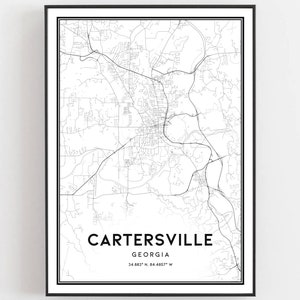 Kartersville Karte Druck, Kartersville Karte Poster Wandkunst, Ga Stadt karte, Georgia Print Straßenkarte Dekor, Straßen karte Geschenk