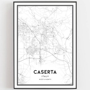 Caserta Kaart Afdrukken, Caserta Kaart Poster Wall Art, Caserta Stadsplattegrond, Caserta Print Stratenplan Decor, Routekaart Cadeau, B555