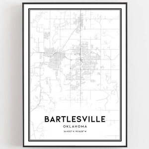 Bartlesville Karte Druck, Bartlesville Karte Poster Wandkunst, Ok Stadt Karte, Oklahoma Print Straßen karte Dekor, Straßen karte Geschenk, B1615