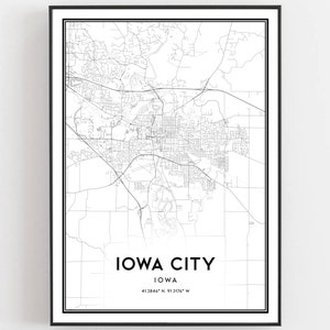 Iowa City Map Print, Iowa City Map Poster Wall Art, Ia  City Map, Iowa Print Street Map Decor, Road Map Gift, B793