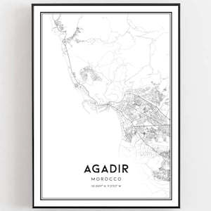 Agadir Karte Druck, Agadir Karte Poster Wandkunst, Agadir Stadt karte, Agadir Print Straßenkarte Dekor, Straßen karte Geschenk, B1607