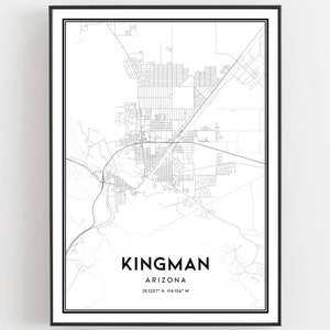 Kingman Map Print, Kingman Map Poster Wall Art, Az City Map, Arizona Print Street Map Decor, Road Map Gift, B1519