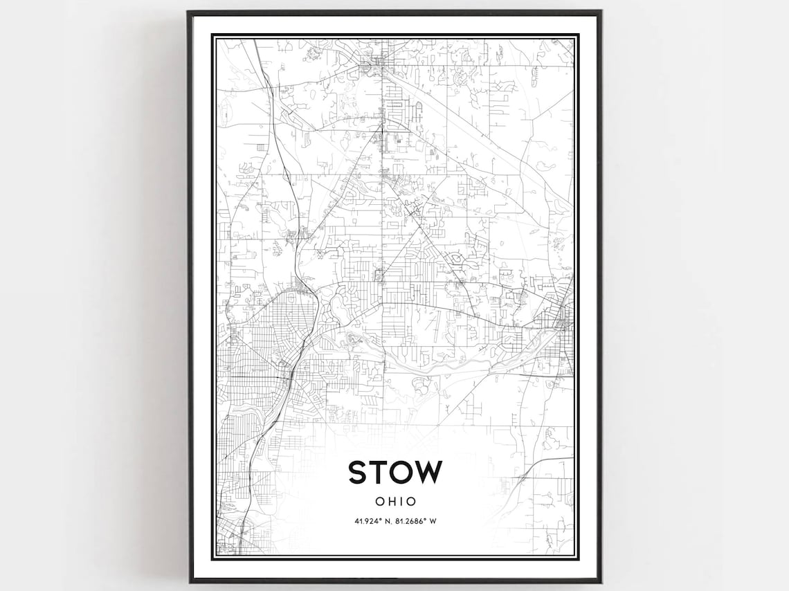 Stow Map Print Stow Map Poster Wall Art Oh City Map Ohio Etsy