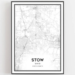 Stow Kaart Afdrukken, Stow Map Poster Wall Art, Oh Stadskaart, Ohio Print Street Map Decor, Road Map Gift