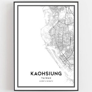 Kaohsiung Karte Druck, Kaohsiung Karte Poster Wandkunst, Kaohsiung Stadtplan, Kaohsiung Print Straßenkarte Dekor, Straßen karte Geschenk, B106