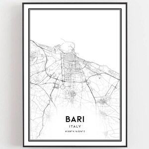 Bari Karte Druck, Bari Karte Poster Wandkunst, Bari Stadtplan, Bari Print Straßenkarte Dekor, Straßenkarte Geschenk, B386
