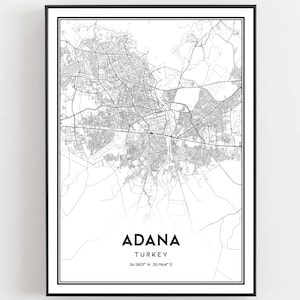 Adana Kaart Afdrukken, Adana Kaart Poster Wall Art, Adana Stadsplattegrond, Adana Print Stratenplan Decor, Wegenkaart Cadeau, B218