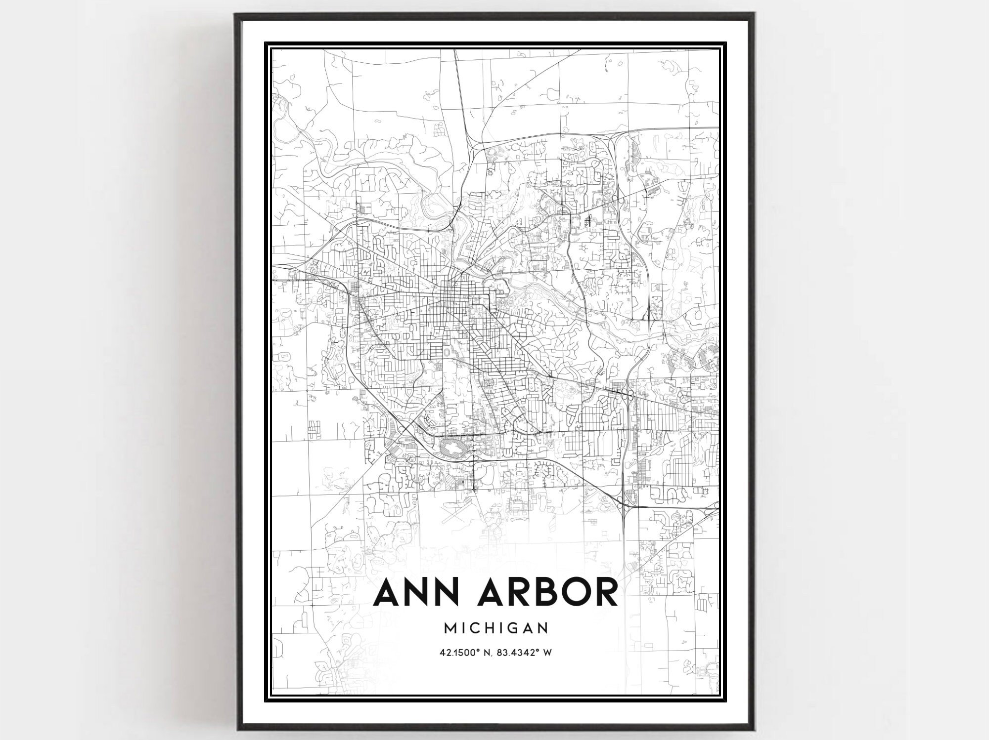 Ann Arbor Street Map Ann Arbor Map Print Ann Arbor Map Poster Wall Art Mi City | Etsy Uk