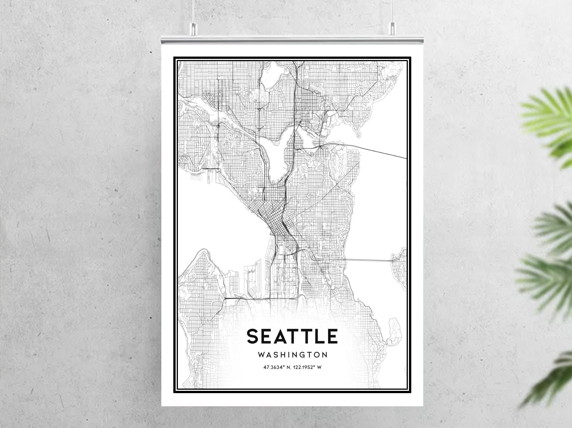 Seattle Map Print, Seattle Map Poster Wall Art, Wa City Map, Washington ...