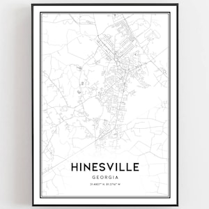 Hinesville Karte Druck, Hinesville Karte Poster Wandkunst, Ga Stadt karte, Georgia Print Straßenkarte Dekor, Straßen karte Geschenk, B1375