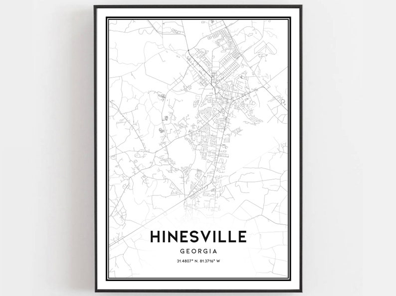 Hinesville Map Print Hinesville Map Poster Wall Art Ga City Etsy