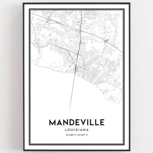 Mandeville Map Print, Mandeville Map Poster Wall Art, La City Map, Louisiana Print Street Map Decor, Road Map Gift, B893