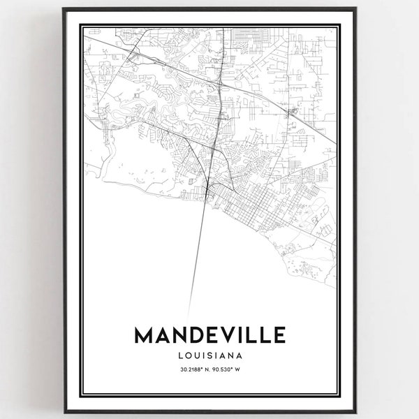 Mandeville Map Print, Mandeville Map Poster Wall Art, La  City Map, Louisiana Print Street Map Decor, Road Map Gift, B893