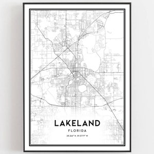 Lakeland Kaart Afdrukken, Lakeland Kaart Poster Wall Art, Fl Stadsplattegrond, Florida Print Stratenplan Decor, Wegenkaart Cadeau, B518