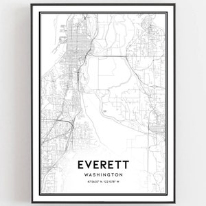 Everett Karte Druck, Everett Karte Poster Wandkunst, Wa Stadt karte, Washington Print Straßenkarte Dekor, Straßen karte Geschenk, B834