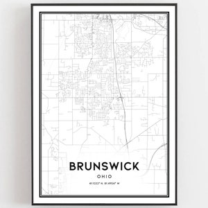Brunswick Map Print, Brunswick Map Poster Wall Art, Oh  City Map, Ohio Print Street Map Decor, Road Map Gift, B1752