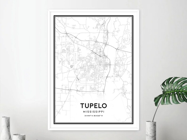 Tupelo Map Print Tupelo Map Poster Wall Art Ms City Map - Etsy