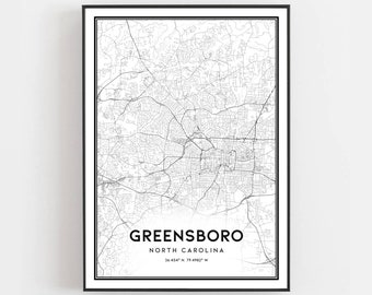 Street Map Print,Modern Home Decor Greensboro Gifts Street Wall Art North Carolina Gifts Greensboro North Carolina Greensboro Map Print