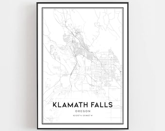 Klamath Falls Map Print, Klamath Falls Map Poster Wall Art, or City Map, Oregon Print Street Map ...