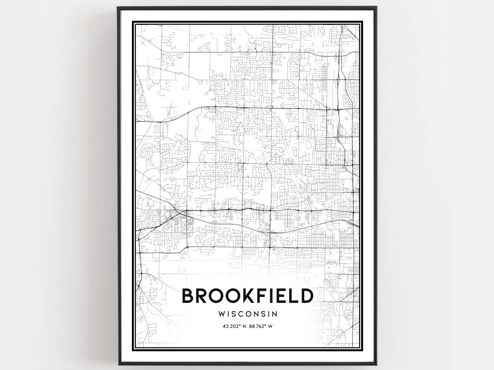 Brookfield Map Print Brookfield Map Poster Wall Art Wi City Etsy