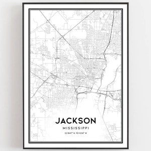 Jackson Map Print, Jackson Map Poster Wall Art, Ms City Map, Mississippi Print Street Map Decor, Road Map Gift, B478