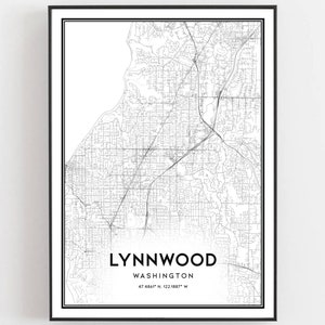 Lynnwood Karte Druck, Lynnwood Karte Poster Wandkunst, Wa Stadt Karte, Washington Print Straßen karte Dekor, Straßen karte Geschenk, B1662