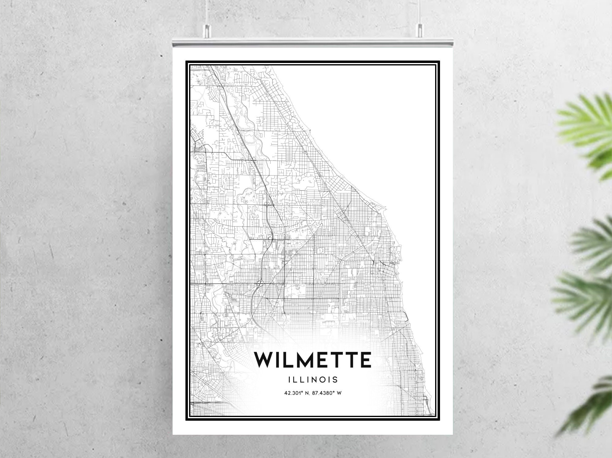 Wilmette Map Print Wilmette Map Poster Wall Art Il City Map Etsy