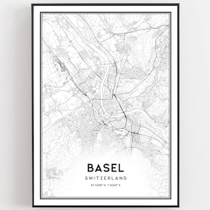 Basel Kaart Afdrukken, Basel Kaart Poster Wall Art, Basel Stadsplattegrond, Basel Print Stratenplan Decor, Wegenkaart Cadeau, B304