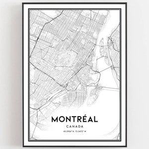 Impression de carte de Montréal, Affiche de carte de Montréal Art mural, Carte de la ville de Montréal, Décoration de carte de rue imprimée de Montréal, Cadeau de feuille de route, B74