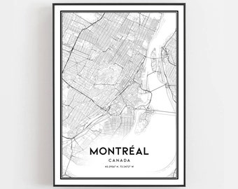 Montréal Map Print, Montréal Map Poster Wall Art, Montréal  City Map, Montréal Print Street Map Decor, Road Map Gift, B74