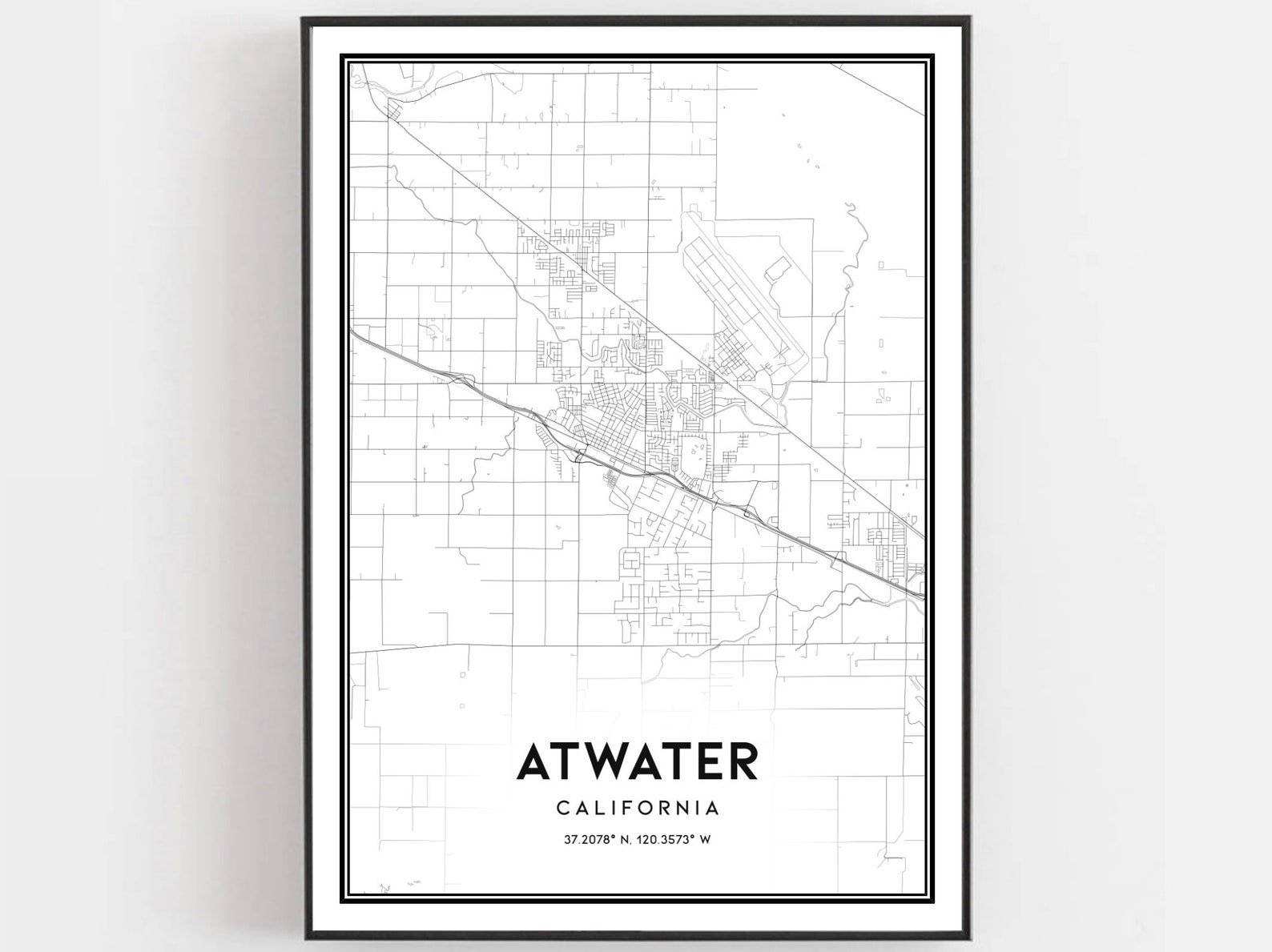 Atwater Map Print Atwater Map Poster Wall Art Ca City Map Etsy