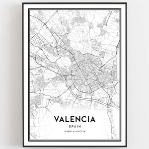 Valencia Kaart Afdrukken, Valencia Kaart Poster Wall Art, Valencia Stadsplattegrond, Valencia Print Stratenplan Decor, Wegenkaart Cadeau, B312