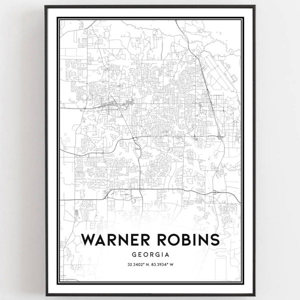 Warner Robins Map Print, Warner Robins Map Poster Wall Art, Ga  City Map, Georgia Print Street Map Decor, Road Map Gift, B706