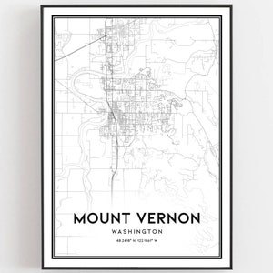 Mount Vernon Karte Druck, Mount Vernon Karte Poster Wandkunst, Wa Stadt Karte, Washington Print Straßen karte Dekor, Straßen karte Geschenk, B1130