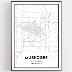 Muskogee Map Print, Muskogee Map Poster Wall Art, Ok  City Map, Oklahoma Print Street Map Decor, Road Map Gift, B1577