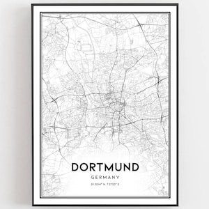 Dortmund Karte Druck, Dortmund Karte Poster Wandkunst, Dortmund Stadtplan, Dortmund Druck Straßen karte Dekor, Straßen karte Geschenk, B365