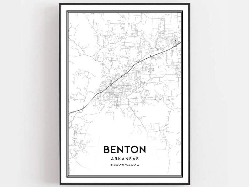 Benton Map Print Benton Map Poster Wall Art Ar City Map Etsy