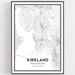 Kirkland Karte Druck, Kirkland Karte Poster Wandkunst, Wa Stadt karte, Washington Print Straßenkarte Dekor, Straßen karte Geschenk, B954