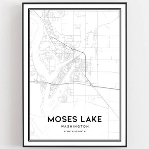 Moses Lake Map Print, Moses Lake Map Poster Wall Art, Wa City Map, Washington Print Straßenkarte Dekor, Straßenkarte Geschenk, B1693