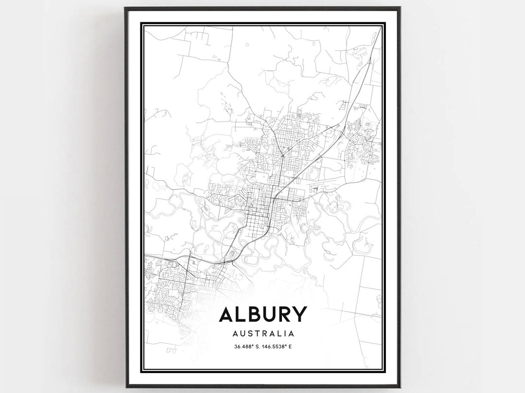 Albury Map Print, Albury Map Poster Wall Art, Albury City Map, Albury Print Street Map Decor