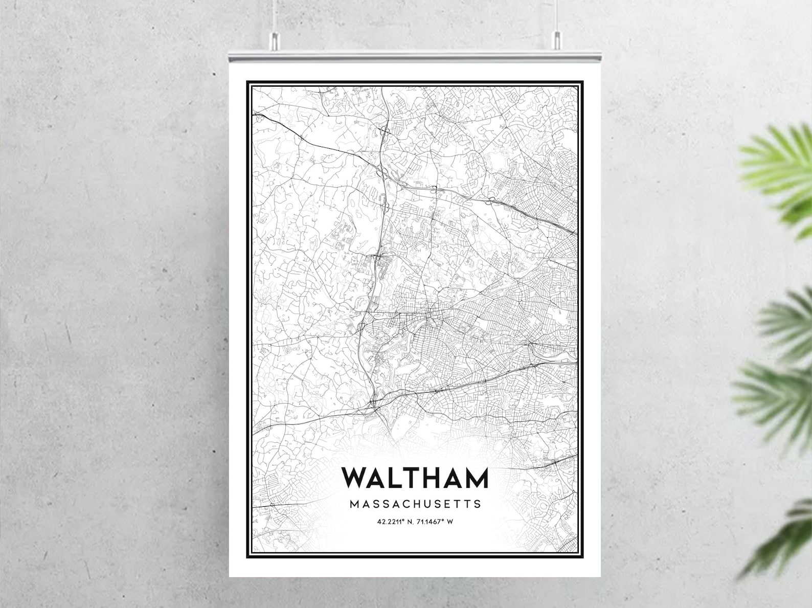 Waltham Map Print Waltham Map Poster Wall Art Ma City Map Etsy UK