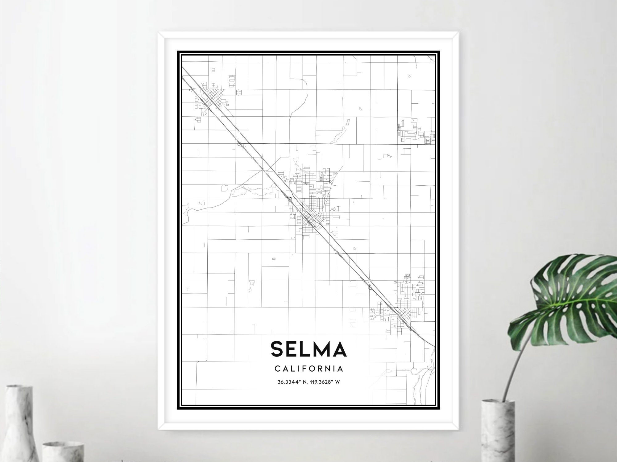 Selma Map Print Selma Map Poster Wall Art Ca City Map Etsy