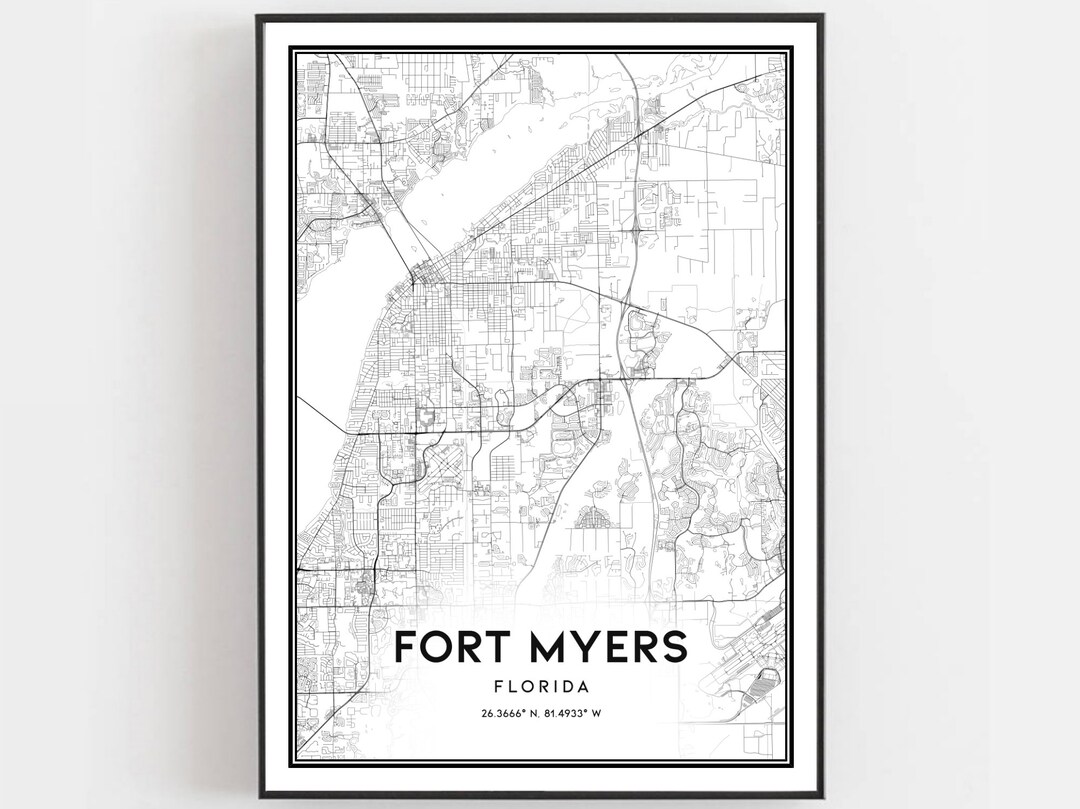 Fort Myers Map Print, Fort Myers Map Poster Wall Art, Fl City Map, Florida Print Street Map ...