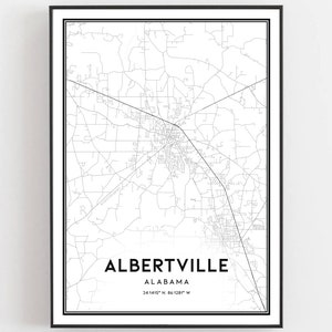 Albertville Karte Druck, Albertville Karte Poster Wandkunst, Al Stadt Karte, Alabama Print Straßenkarte Dekor, Straßenkarte Geschenk, B1676