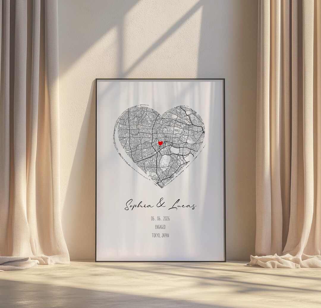 Custom Heart Map Personalized Heart Map Print Couple Sign Engagement Quote Custom Map ...